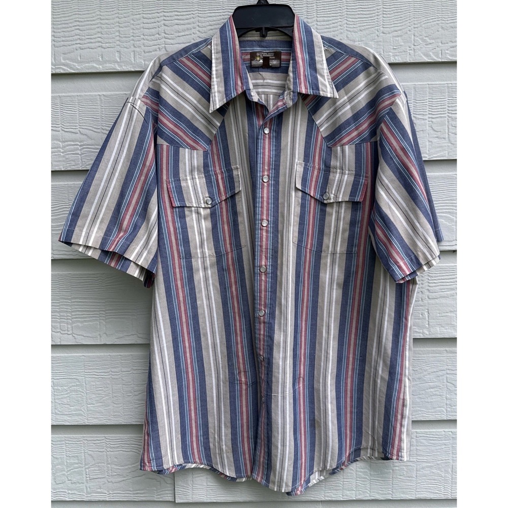 Vintage Outlaw Western Wear Striped Pearl Snap Chore Shirt Men's Cowboy Size XLT